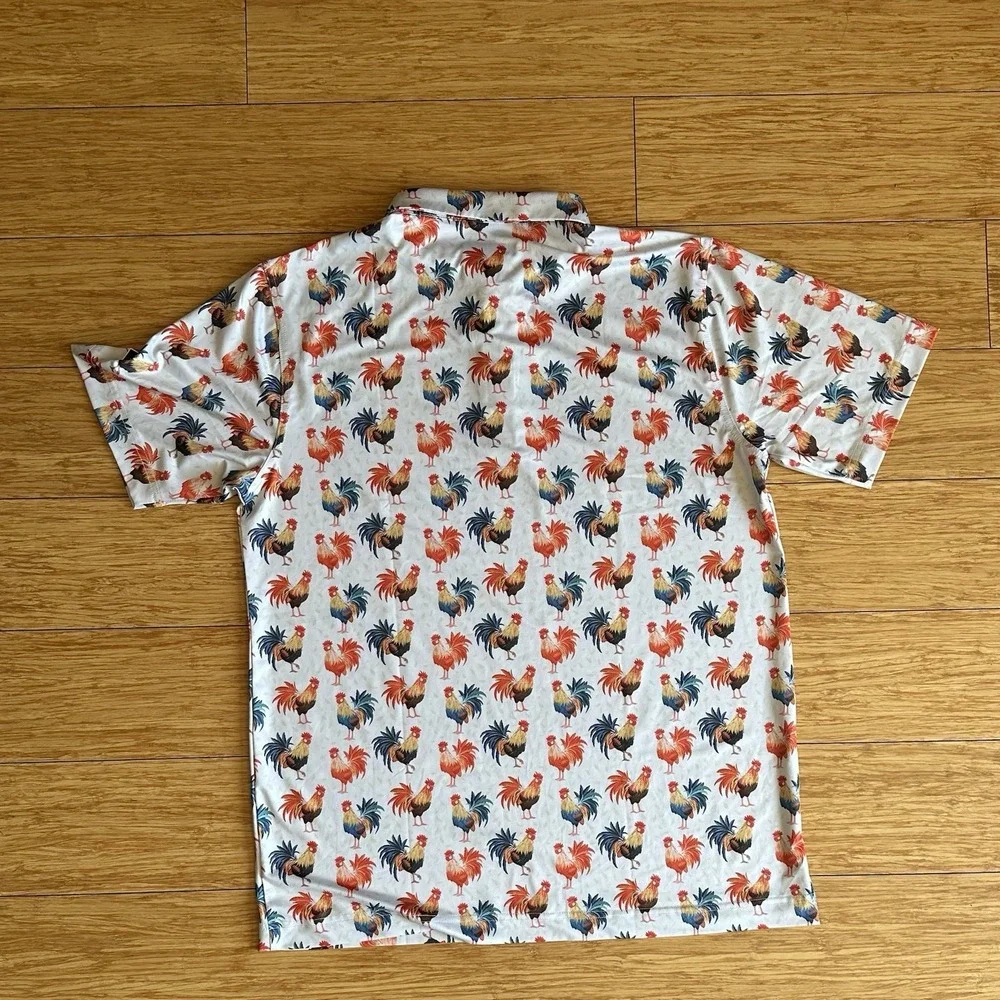 Waggle Golf Mens X-Large Multicolor Rooster Print Polo Shirt Short Sleeve - Picture 3 of 6